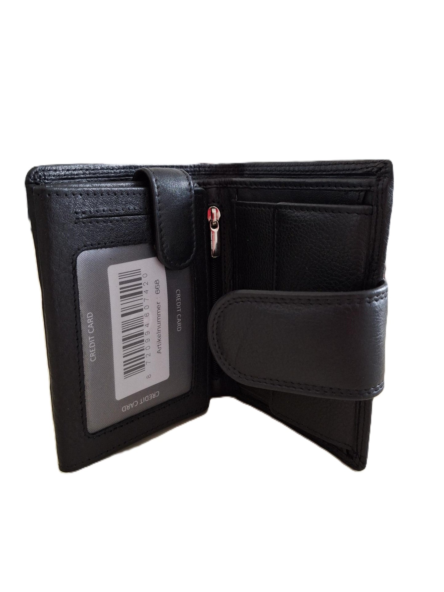 OI zwarte leren dames of heren billfold hoog model afsluitbaar / unisex portemonnee voor veel pasjes met lip om af te sluiten / compacte beurs zwart / RFID SAFE / 668