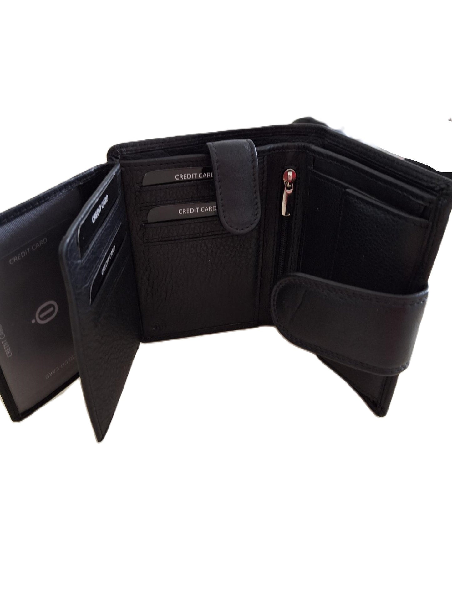 OI zwarte leren dames of heren billfold hoog model afsluitbaar / unisex portemonnee voor veel pasjes met lip om af te sluiten / compacte beurs zwart / RFID SAFE / 668