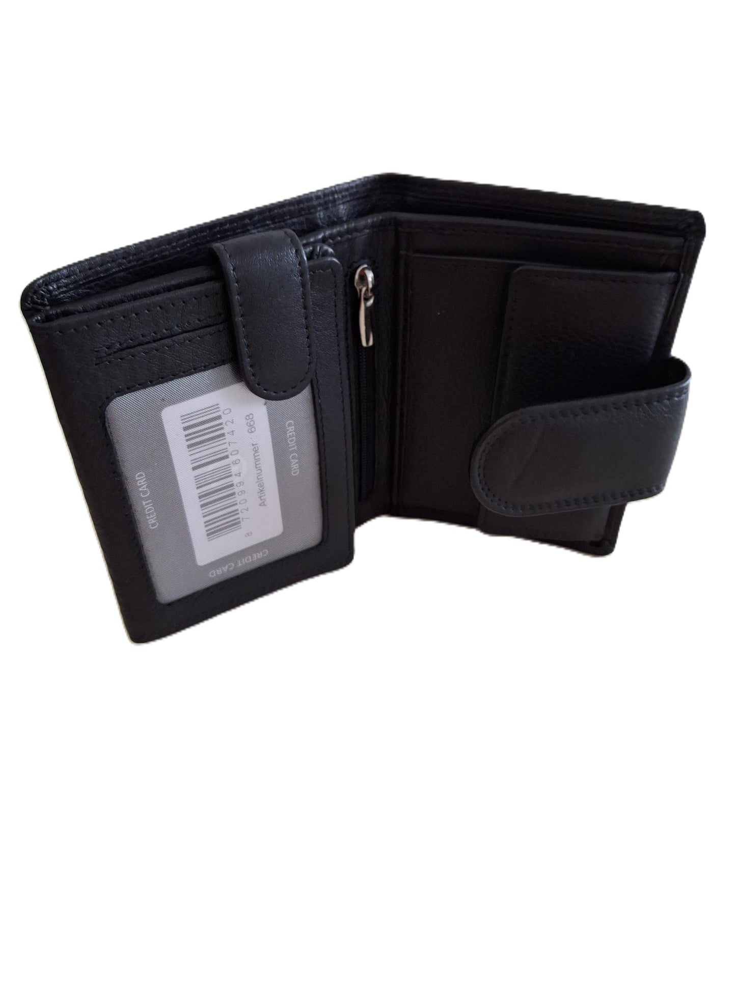 OI zwarte leren dames of heren billfold hoog model afsluitbaar / unisex portemonnee voor veel pasjes met lip om af te sluiten / compacte beurs zwart / RFID SAFE / 668