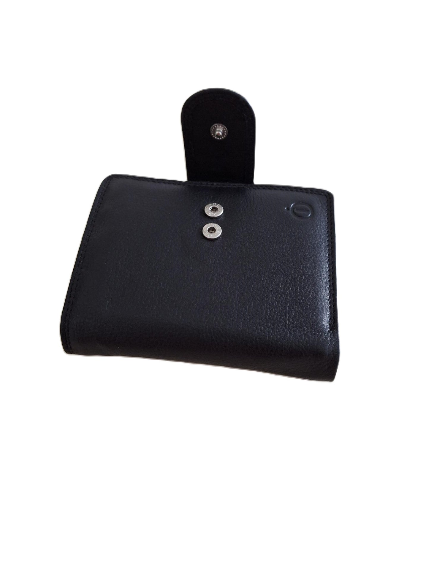 OI zwarte leren dames of heren billfold hoog model afsluitbaar / unisex portemonnee voor veel pasjes met lip om af te sluiten / compacte beurs zwart / RFID SAFE / 668