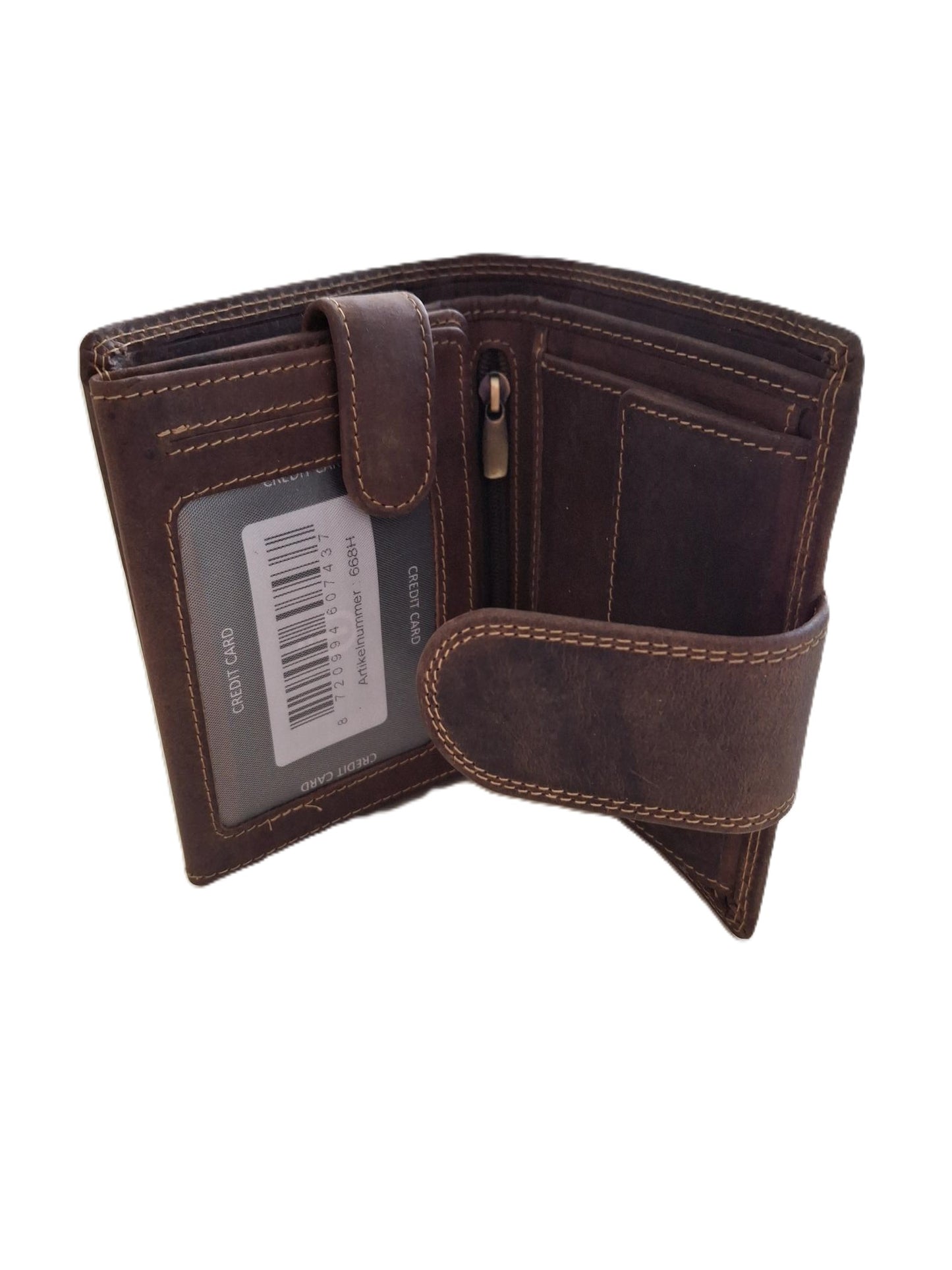 OI Hunter bruine leren dames of heren billfold hoog model afsluitbaar / unisex portemonnee voor veel pasjes met lip om af te sluiten / compacte beurs bruin leer / RFID SAFE / 668H