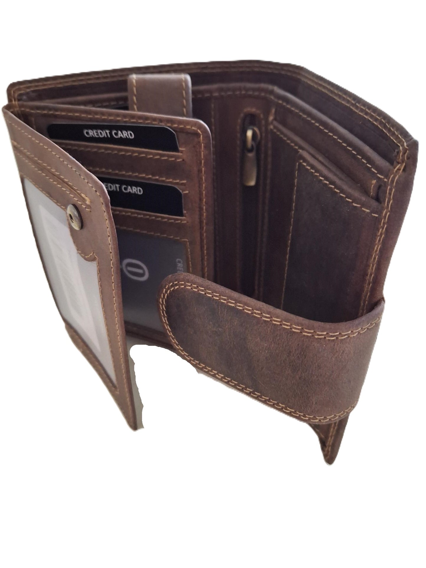 OI Hunter bruine leren dames of heren billfold hoog model afsluitbaar / unisex portemonnee voor veel pasjes met lip om af te sluiten / compacte beurs bruin leer / RFID SAFE / 668H