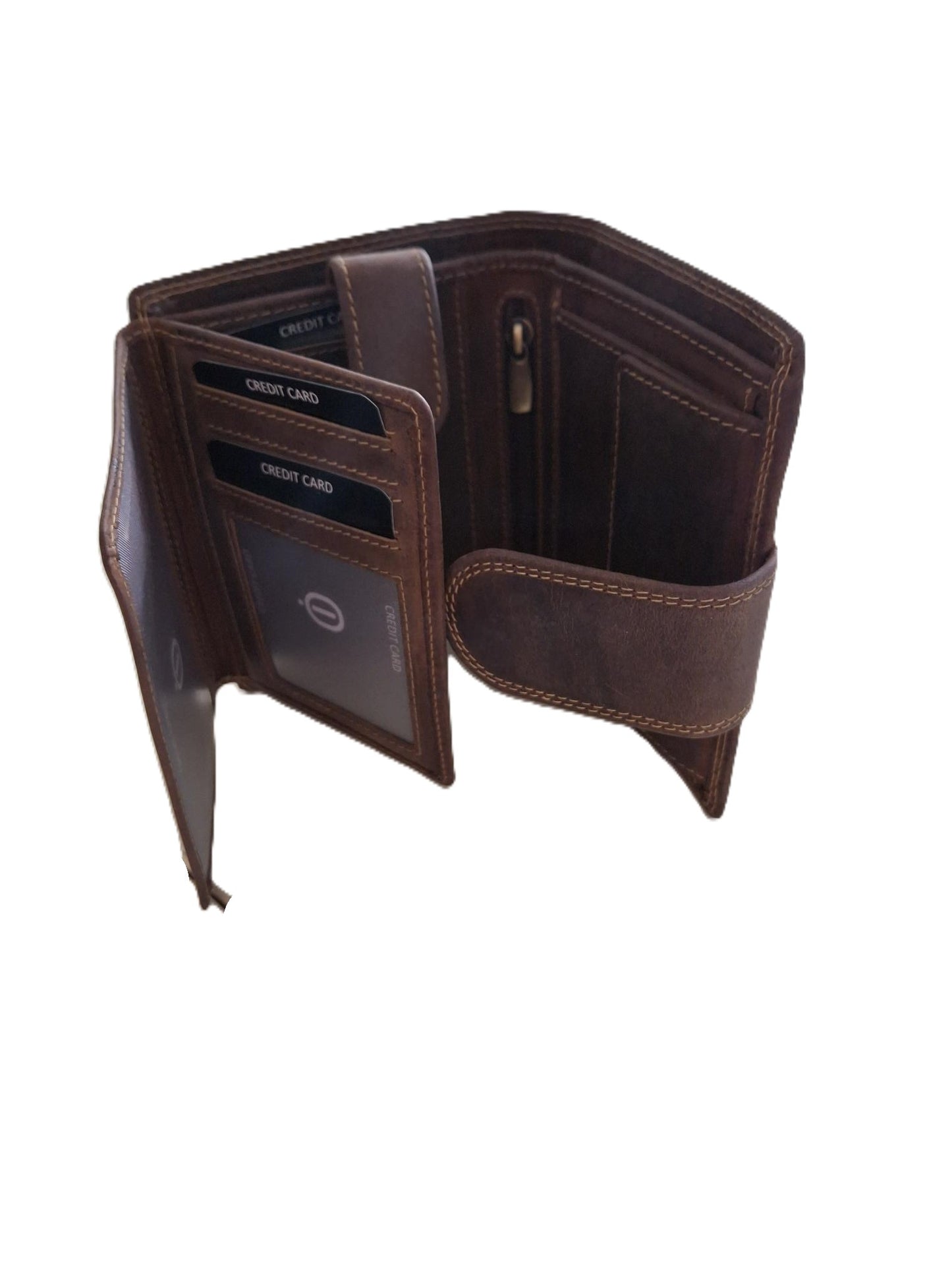 OI Hunter bruine leren dames of heren billfold hoog model afsluitbaar / unisex portemonnee voor veel pasjes met lip om af te sluiten / compacte beurs bruin leer / RFID SAFE / 668H