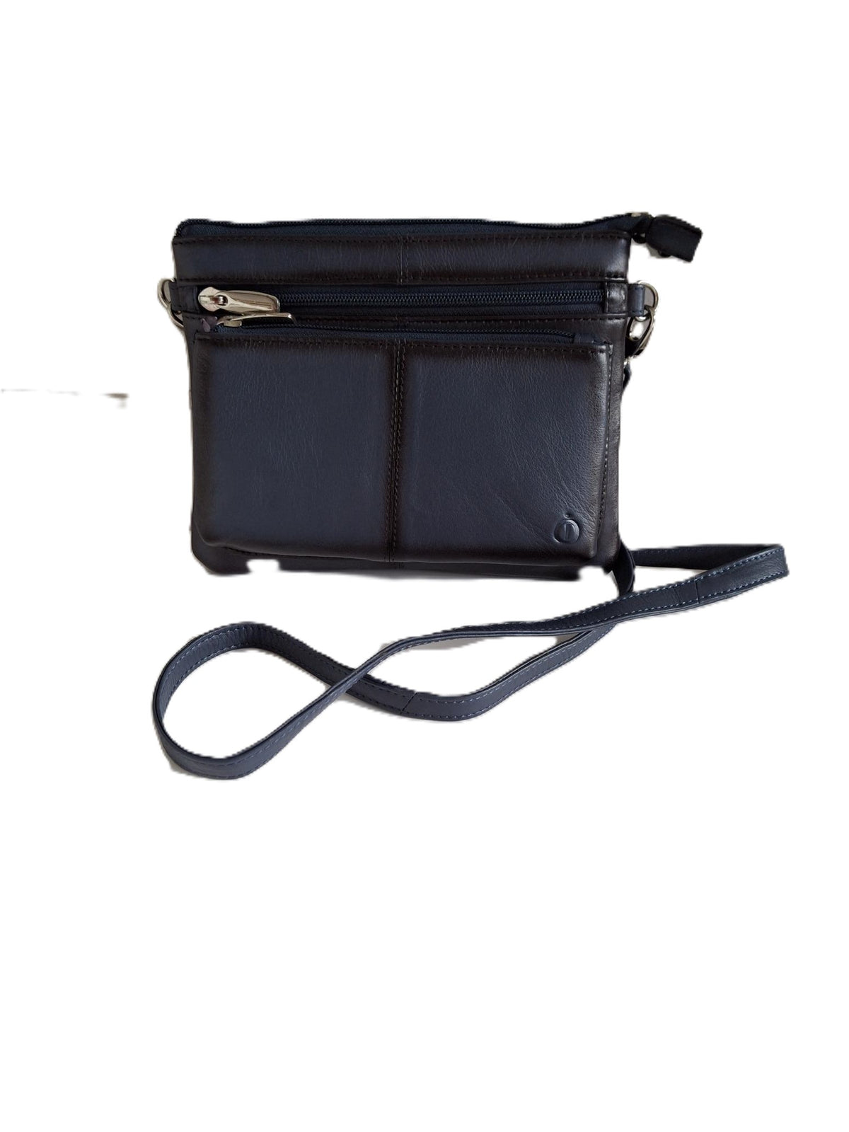Oi blauw leren damestasje Tineke met Burnt Edges / plat praktisch schoudertasje met veel ritsen / festivaltasje compact ook cross te dragen / blauw leer met Burned Edges / 662BLUE BE