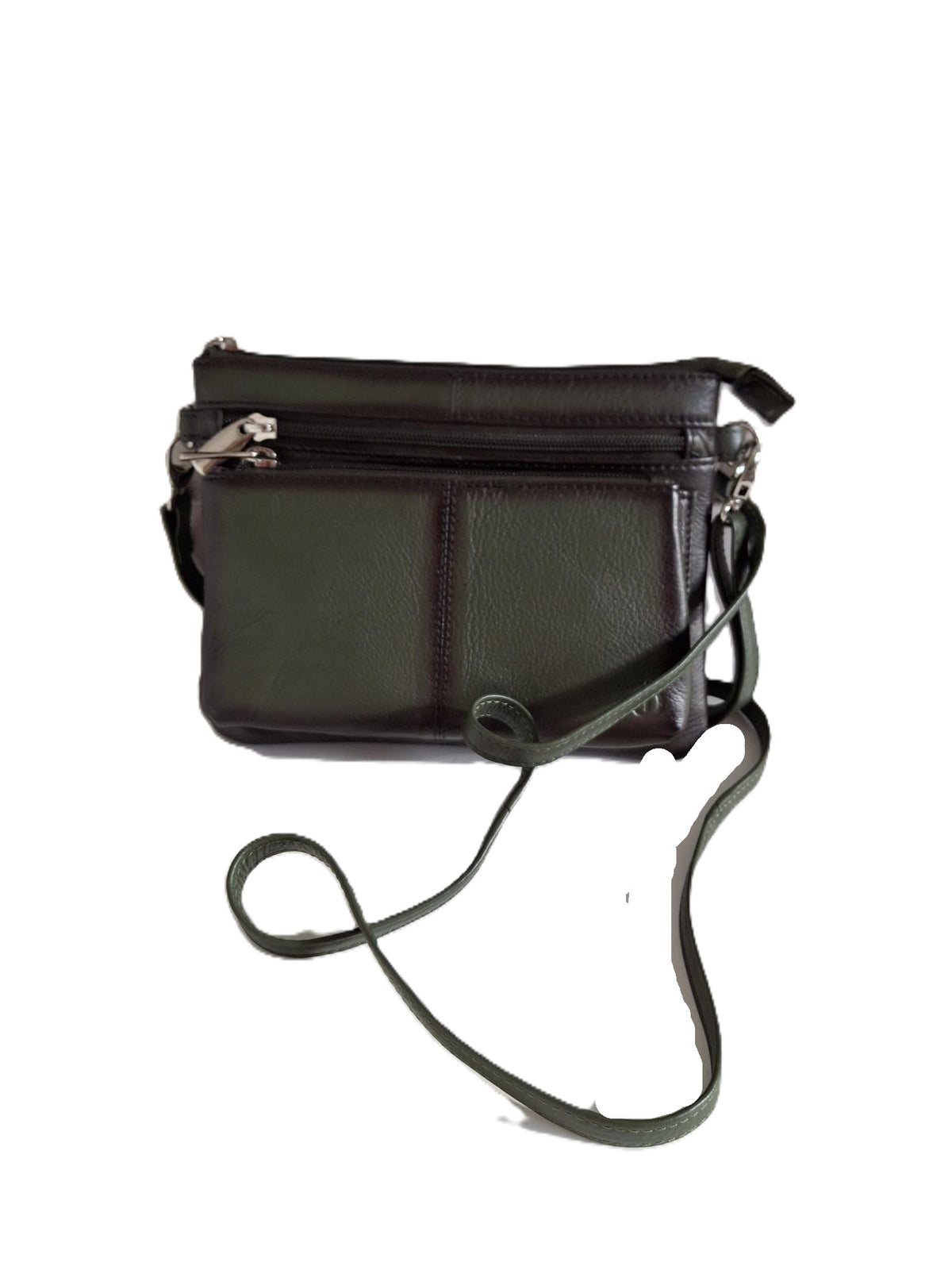 Oi groen leren damestasje Tineke met Burnt Edges / plat praktisch schoudertasje met veel ritsen / festivaltasje compact ook cross te dragen / groen leer met Burned Edges / 662GREEN BE