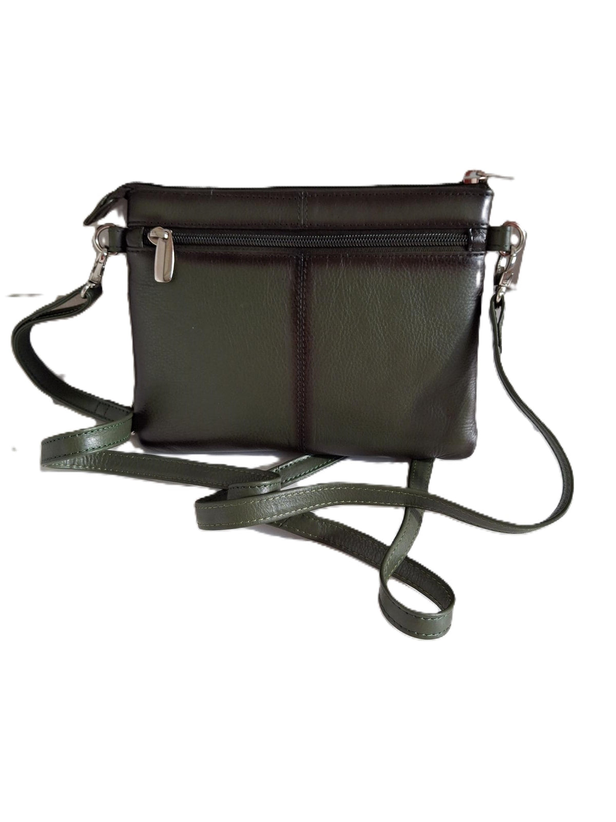 Oi groen leren damestasje Tineke met Burnt Edges / plat praktisch schoudertasje met veel ritsen / festivaltasje compact ook cross te dragen / groen leer met Burned Edges / 662GREEN BE