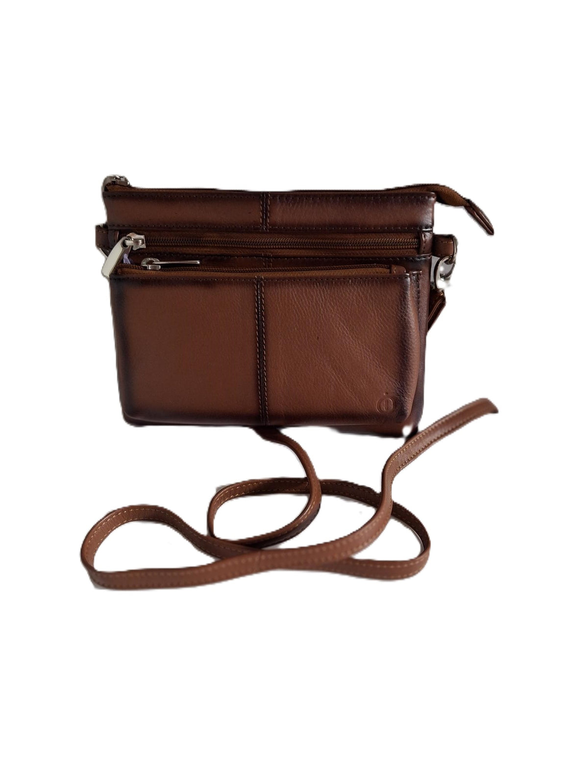 Oi cognac bruin leren damestasje Tineke met Burnt Edges / plat praktisch schoudertasje met veel ritsen / festivaltasje compact ook cross te dragen / Camelkleurig leer met Burned Edges / 662TAN BE