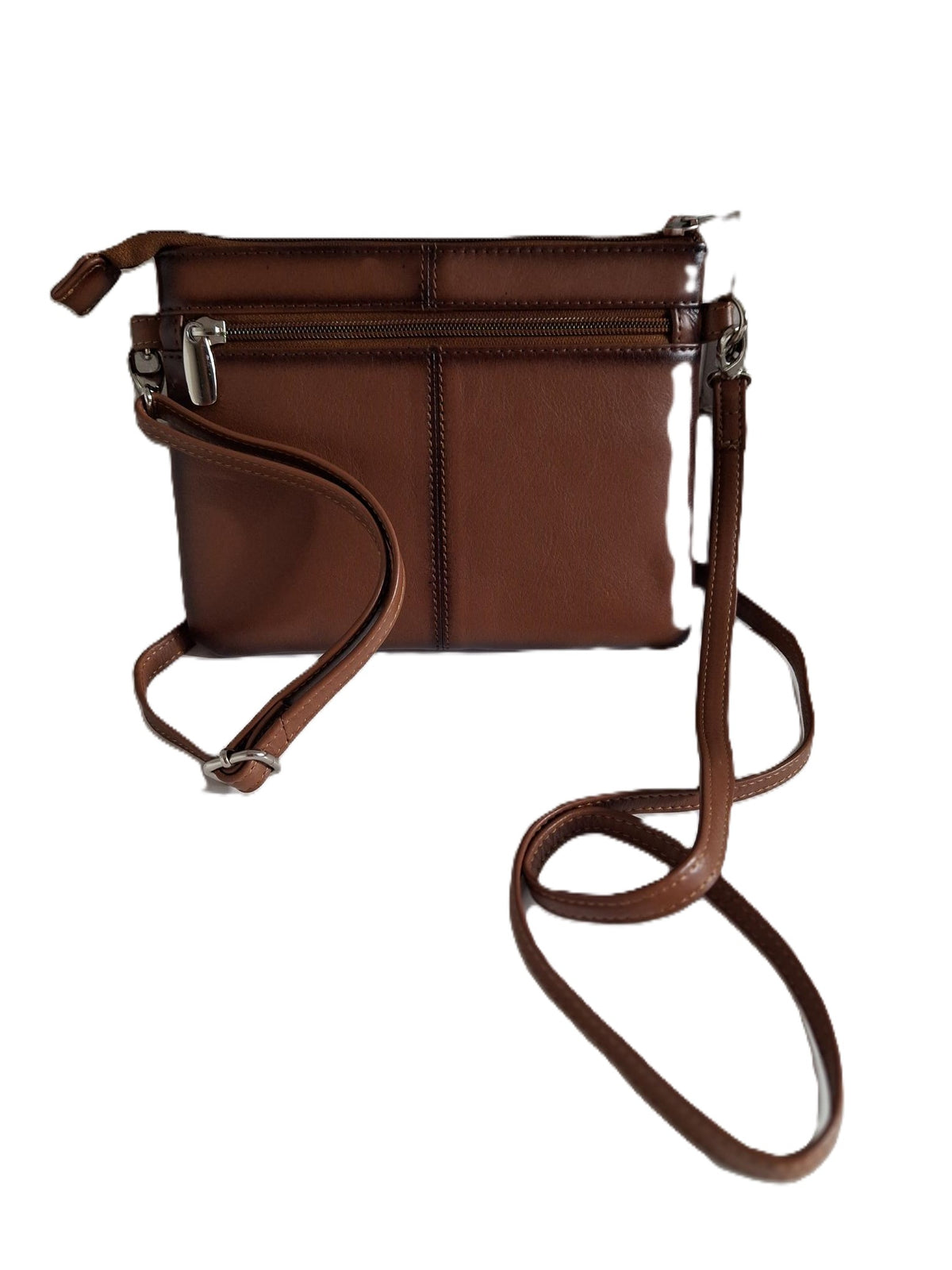 Oi cognac bruin leren damestasje Tineke met Burnt Edges / plat praktisch schoudertasje met veel ritsen / festivaltasje compact ook cross te dragen / Camelkleurig leer met Burned Edges / 662TAN BE