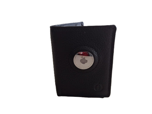 OI zwarte leren portemonnee met Figuretta pasjeshouder en ruimte voor AIR TAG / Compact portemonneetje met Cardprotector zonder muntvak met ruimte voor ronde tracker / plat beursje met RFID SAFE kastje / zwart leer / 145N AIR