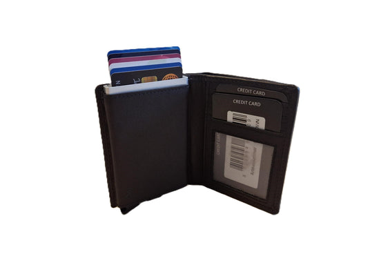 OI bruine leren portemonnee met Figuretta pasjeshouder / Compact portemonneetje met Cardprotector en muntvak / compleet beursje met RFID SAFE kastje / metalen pasjeshouder in anti skim portemonnee / bruin leer / 145BROWN