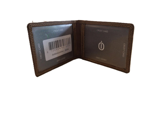 Oi Hunter bruine leren creditcardhouder / zeer dun mapje voor 2 pasjes met zichtvak en ritsje / plat identiteitsmapje met ritsje / bruin leer / 663H