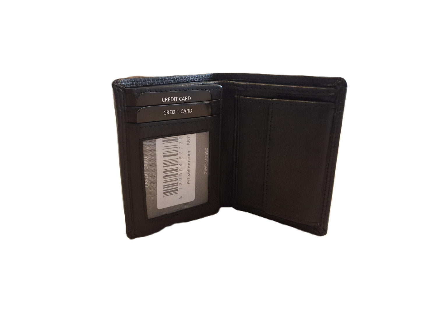 OI kleine zwarte lederen billfold hoog model / verticale portemonnee zeer compact tóch veel ruimte voor pasjes / kleine complete heren beurs / Anti skim / zwart / 667