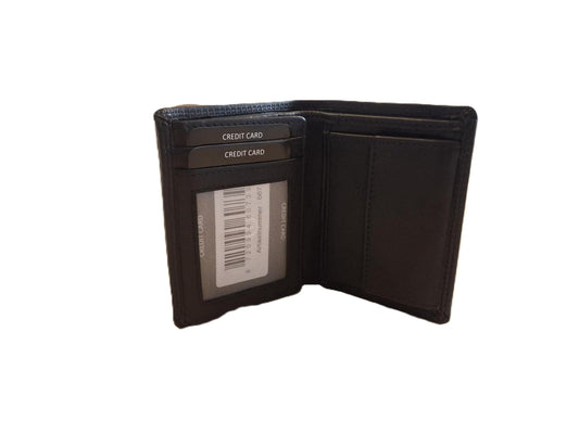 OI kleine zwarte lederen billfold hoog model / verticale portemonnee zeer compact tóch veel ruimte voor pasjes / kleine complete heren beurs / Anti skim / zwart / 667