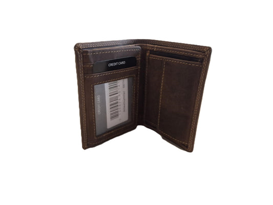 OI kleine Hunter bruine lederen billfold hoog model / verticale portemonnee zeer compact tóch veel ruimte voor pasjes / kleine complete heren beurs / Anti skim / bruin leer / 667H