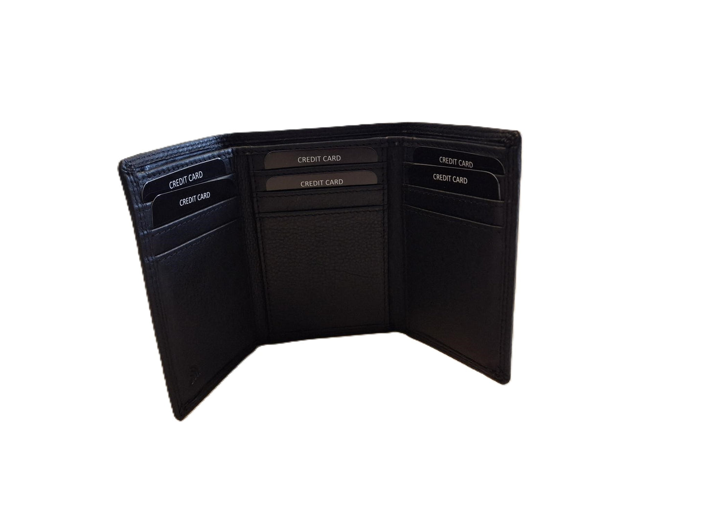 Oi zwarte leren Trifold wallet / Drieluik portemonnee met ruimte voor veel pasjes en biljetten / platte beurs hoog model zonder muntvak / RFID SAFE / zwart / 683