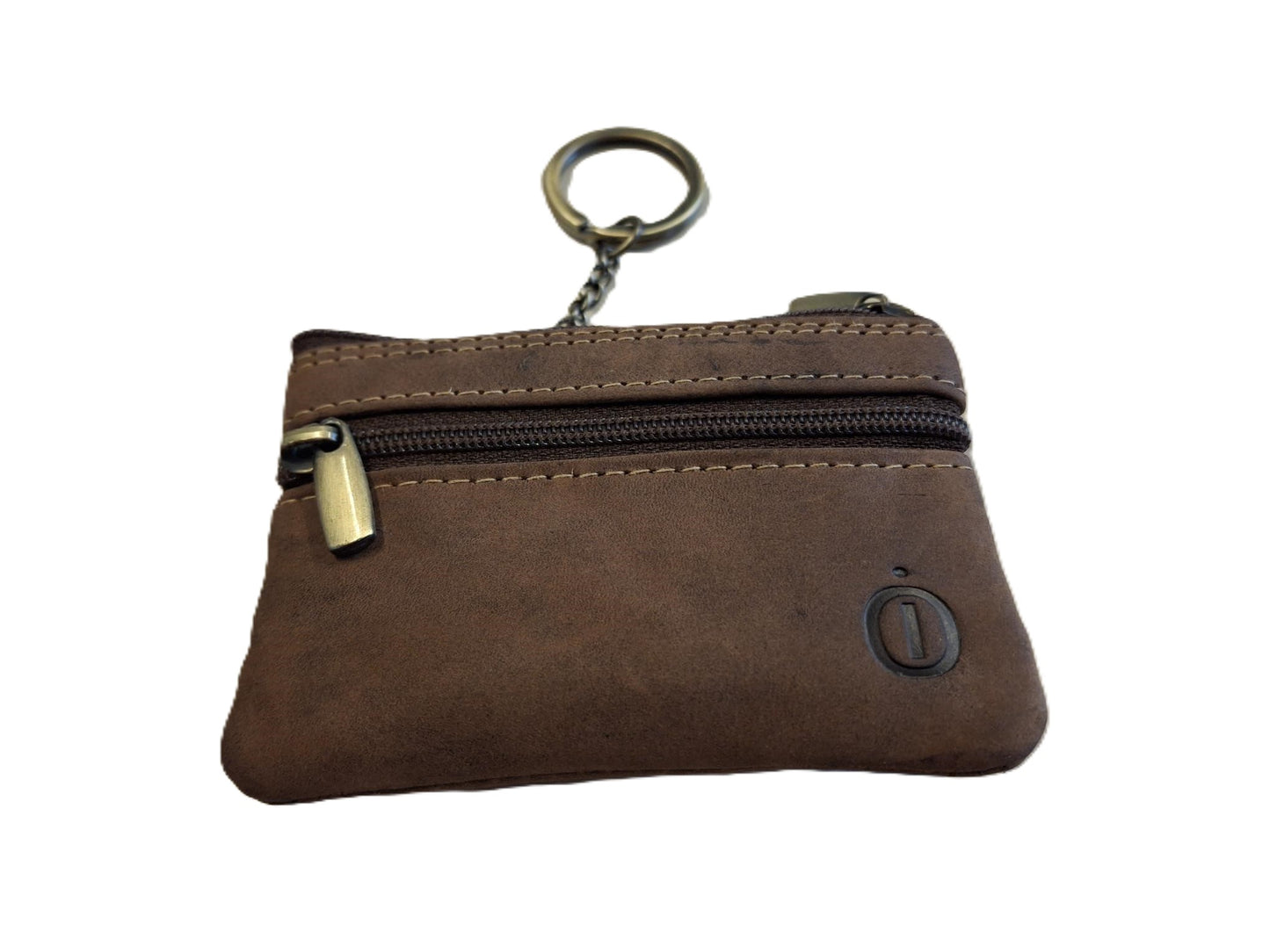 Oi Hunter bruine leren Sleuteletui small / klein sleutelbeursje / sleutelhoesje 3 ritjes / soepel kleingeld buideltje met sleutelring / bruin leer / 665H