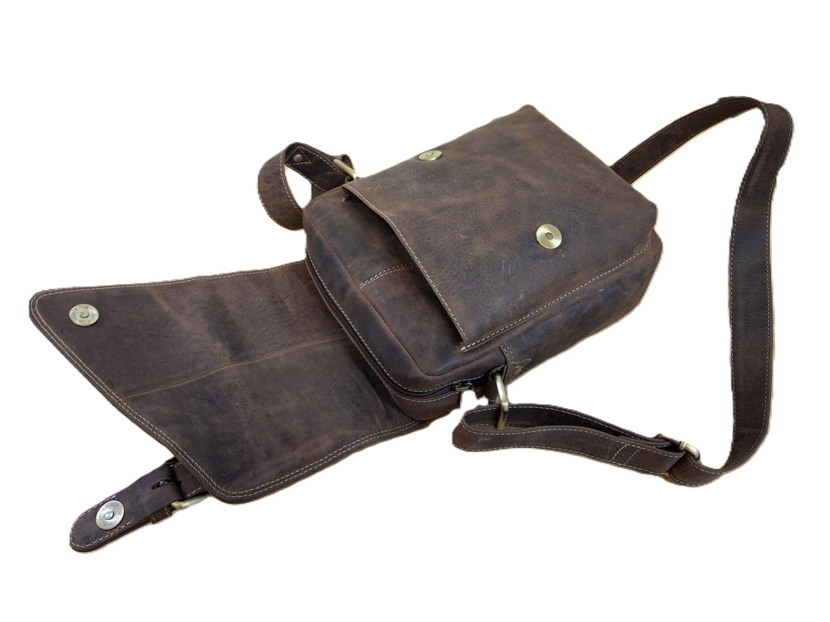 OI LUXE Hunter bruine schoudertas Ruud / luxe tas om om te hangen voor dames / robuuste hunter leren schoudertas Unisex / óók cross te dragen / bruin leer / 595H