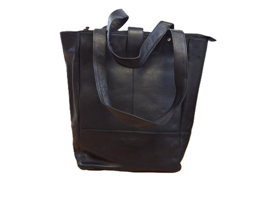 Oi zwarte lederen dames shopper groot / grote damestas voor over schouder met ruimte voor laptop / ruime lederen draagtas / leren schooltas / zwart rundsleder / 466