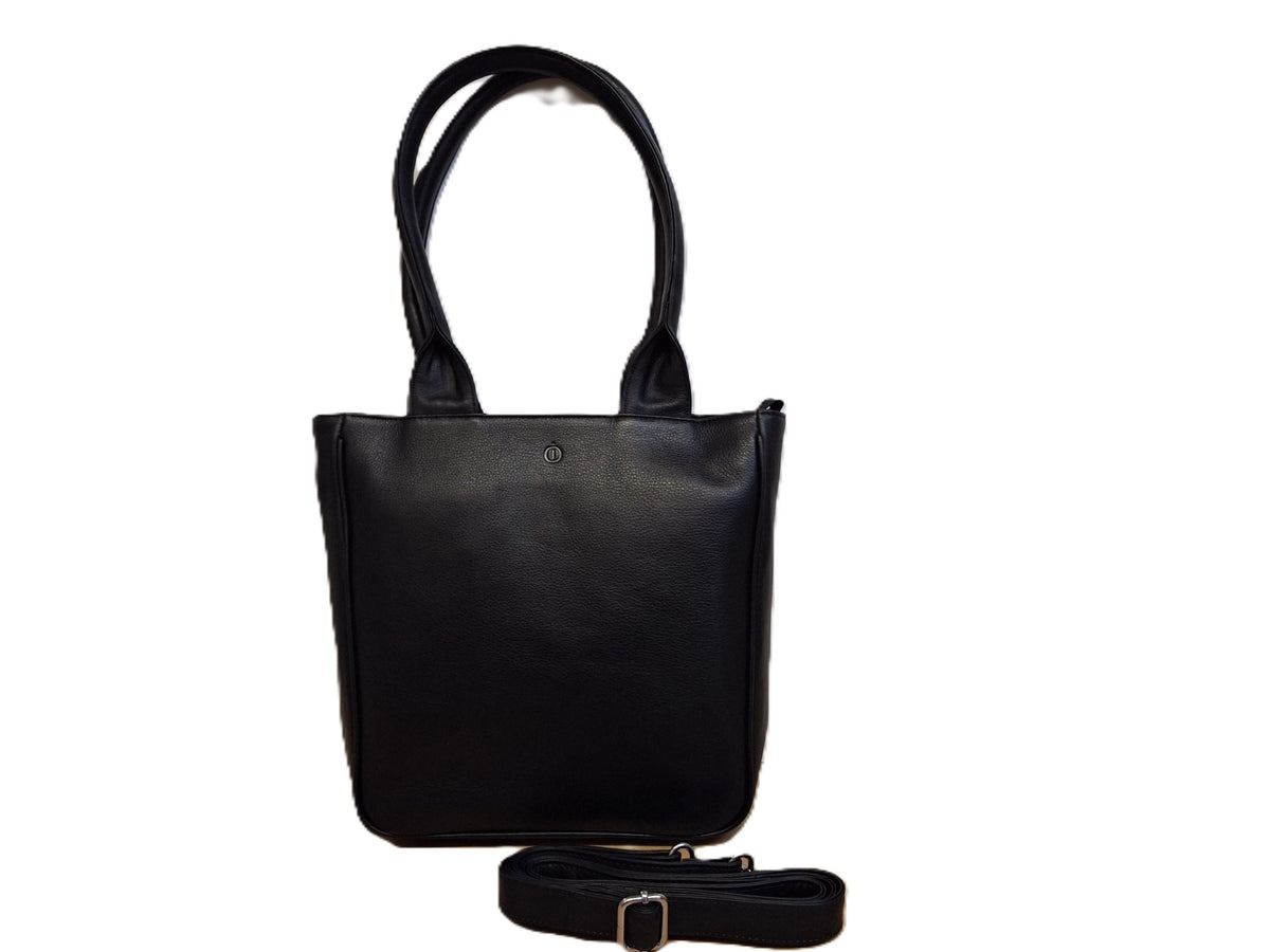Oi zwarte leren schoudertas José / compacte shopper bag / tas te gebruiken als schoudertas, draagtas en handtas / zwarte leren tas met lange handvatten / zwart rundsleer / 597