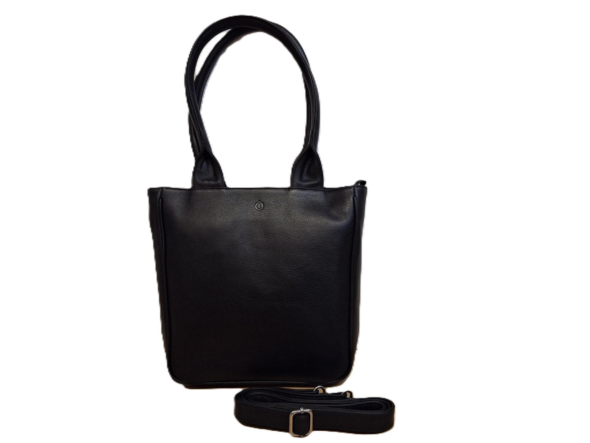 Oi zwarte leren schoudertas José / compacte shopper bag / tas te gebruiken als schoudertas, draagtas en handtas / zwarte leren tas met lange handvatten / zwart rundsleer / 597