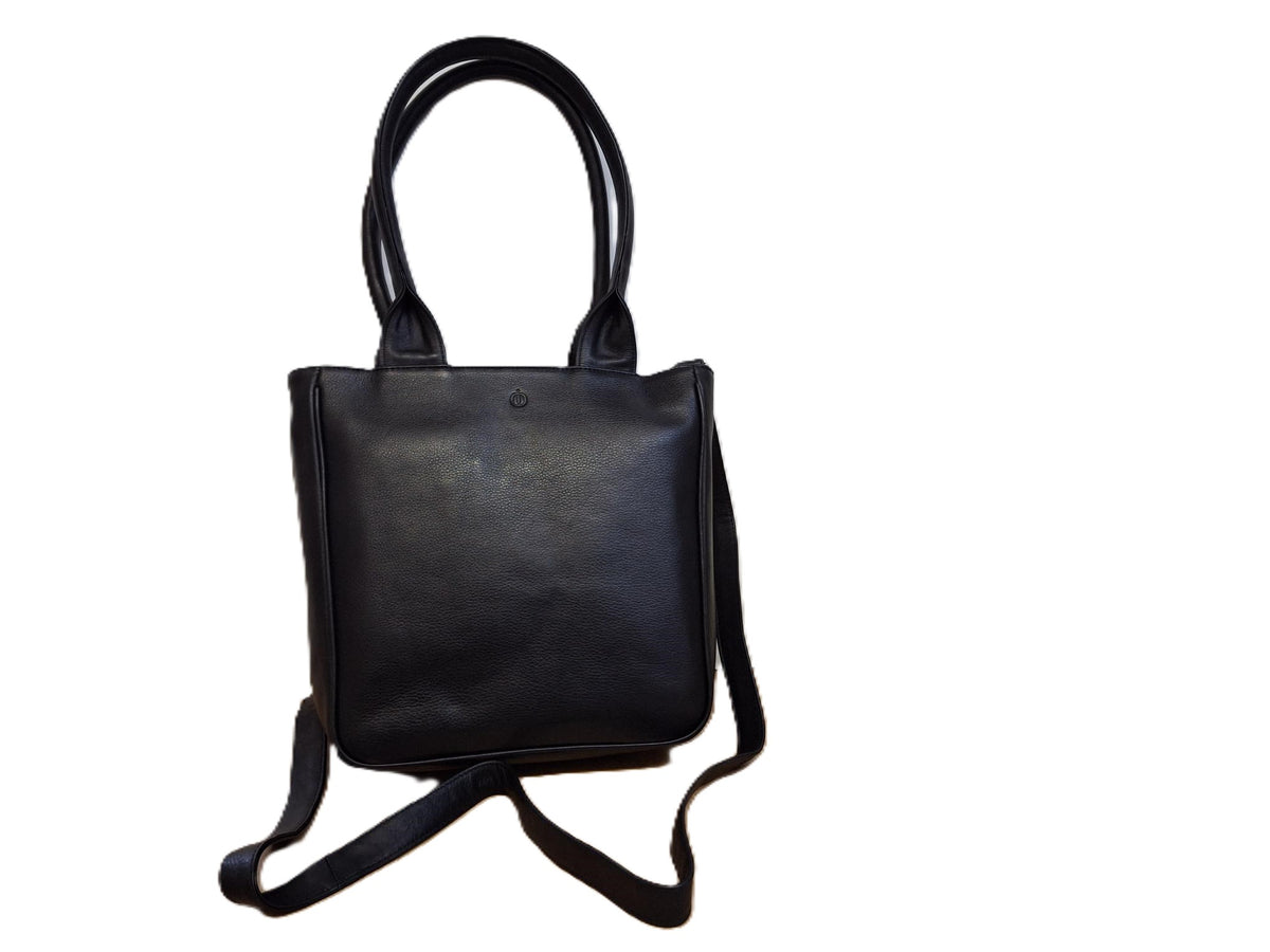 Oi zwarte leren schoudertas José / compacte shopper bag / tas te gebruiken als schoudertas, draagtas en handtas / zwarte leren tas met lange handvatten / zwart rundsleer / 597