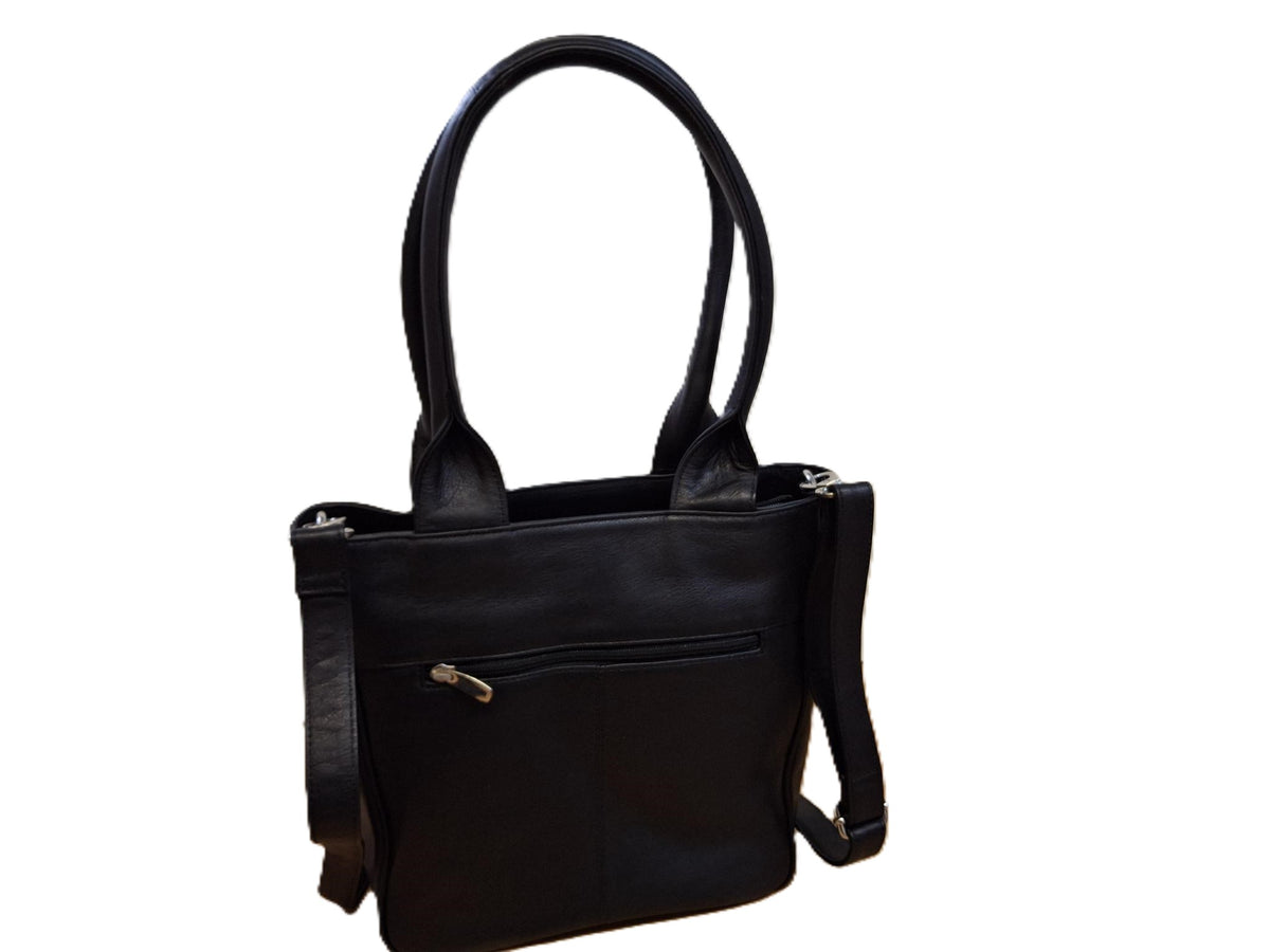 Oi zwarte leren schoudertas José / compacte shopper bag / tas te gebruiken als schoudertas, draagtas en handtas / zwarte leren tas met lange handvatten / zwart rundsleer / 597
