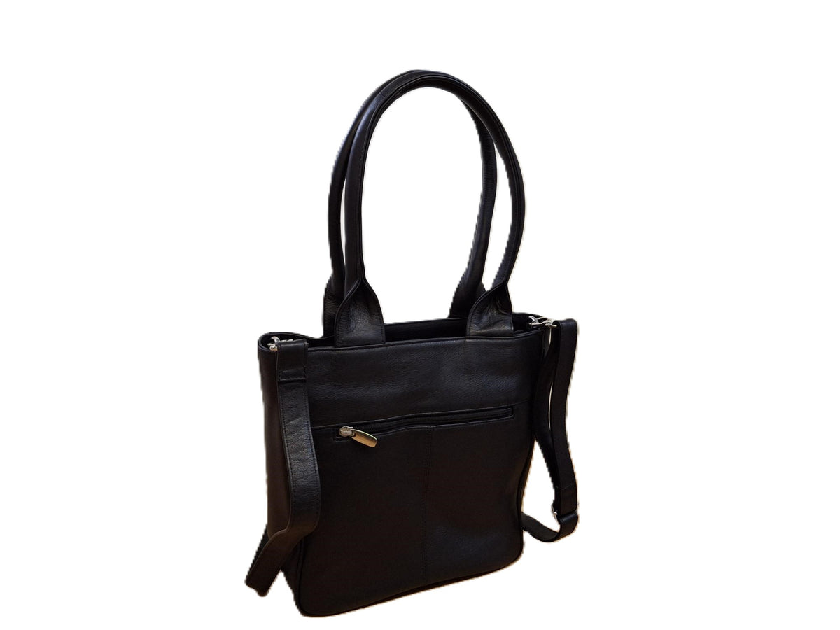 Oi zwarte leren schoudertas José / compacte shopper bag / tas te gebruiken als schoudertas, draagtas en handtas / zwarte leren tas met lange handvatten / zwart rundsleer / 597