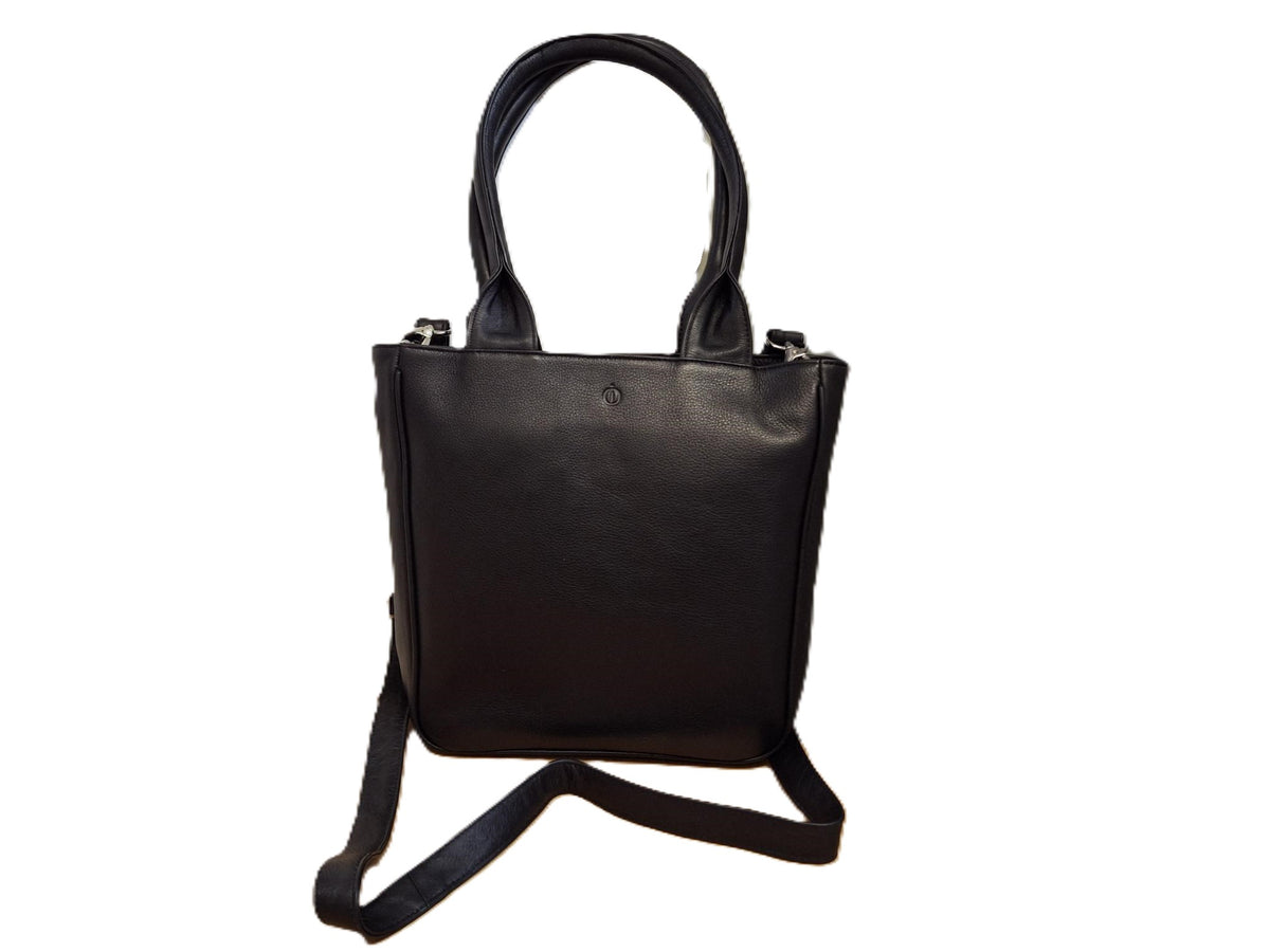 Oi zwarte leren schoudertas José / compacte shopper bag / tas te gebruiken als schoudertas, draagtas en handtas / zwarte leren tas met lange handvatten / zwart rundsleer / 597