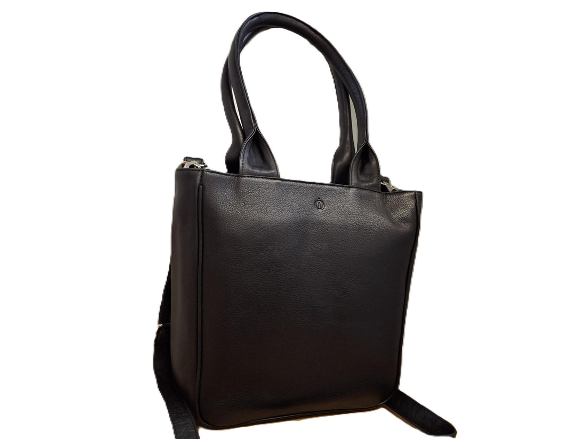 Oi zwarte leren schoudertas José / compacte shopper bag / tas te gebruiken als schoudertas, draagtas en handtas / zwarte leren tas met lange handvatten / zwart rundsleer / 597