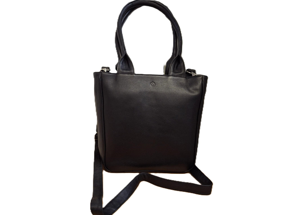 Oi zwarte leren schoudertas José / compacte shopper bag / tas te gebruiken als schoudertas, draagtas en handtas / zwarte leren tas met lange handvatten / zwart rundsleer / 597