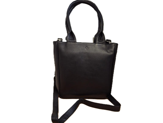 Oi zwarte leren schoudertas José / compacte shopper bag / tas te gebruiken als schoudertas, draagtas en handtas / zwarte leren tas met lange handvatten / zwart rundsleer / 597