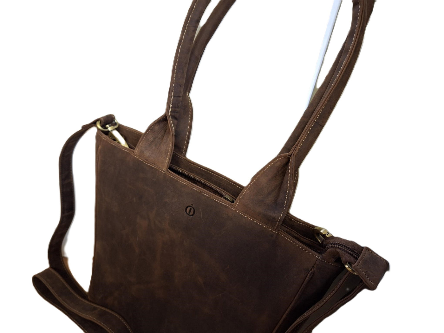 Oi Hunter bruine leren schoudertas José / compacte shopper bag / tas te gebruiken als schoudertas, draagtas en handtas / bruine leren tas met lange handvatten / bruin rundsleer / 597H