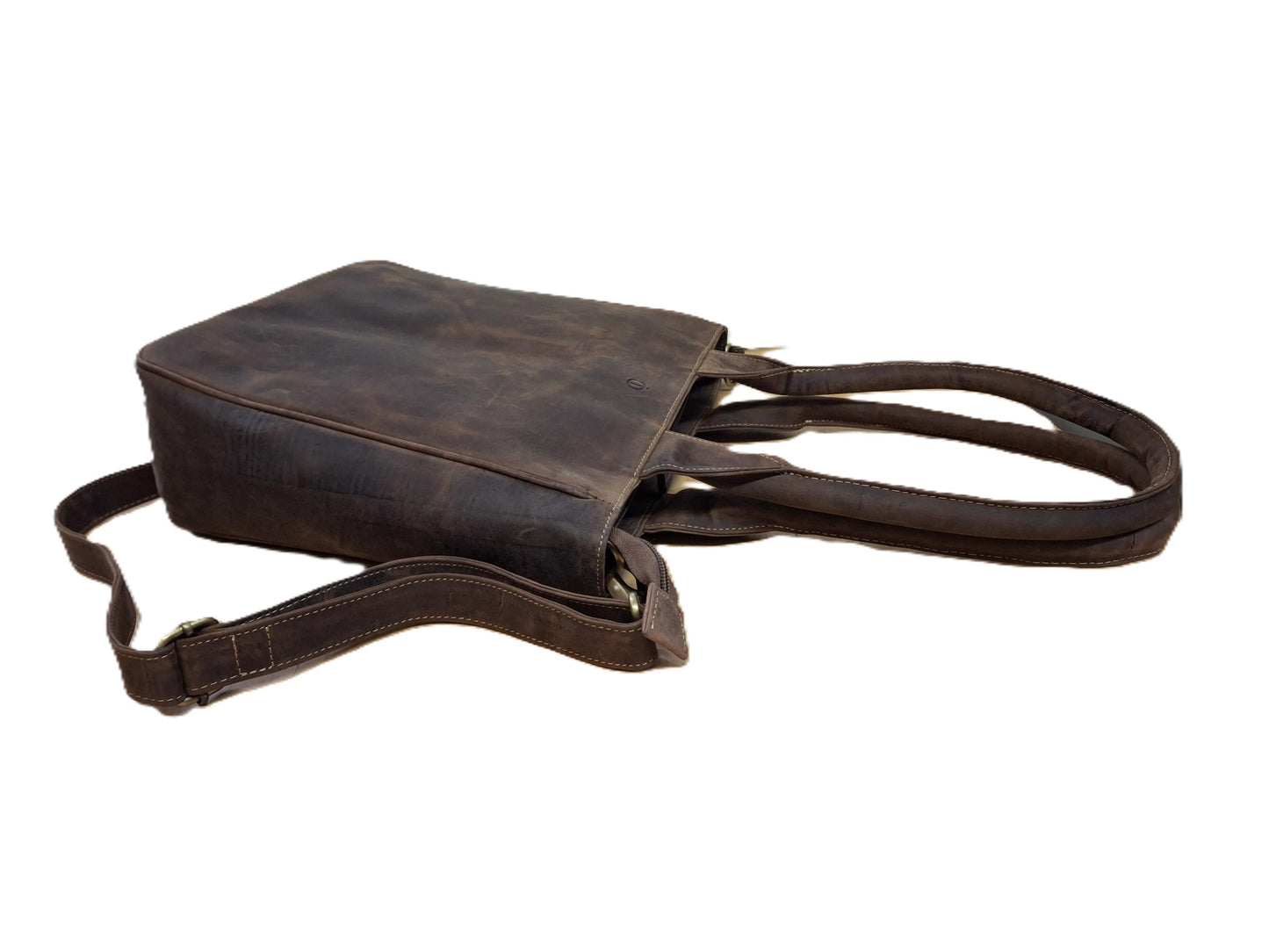 Oi Hunter bruine leren schoudertas José / compacte shopper bag / tas te gebruiken als schoudertas, draagtas en handtas / bruine leren tas met lange handvatten / bruin rundsleer / 597H