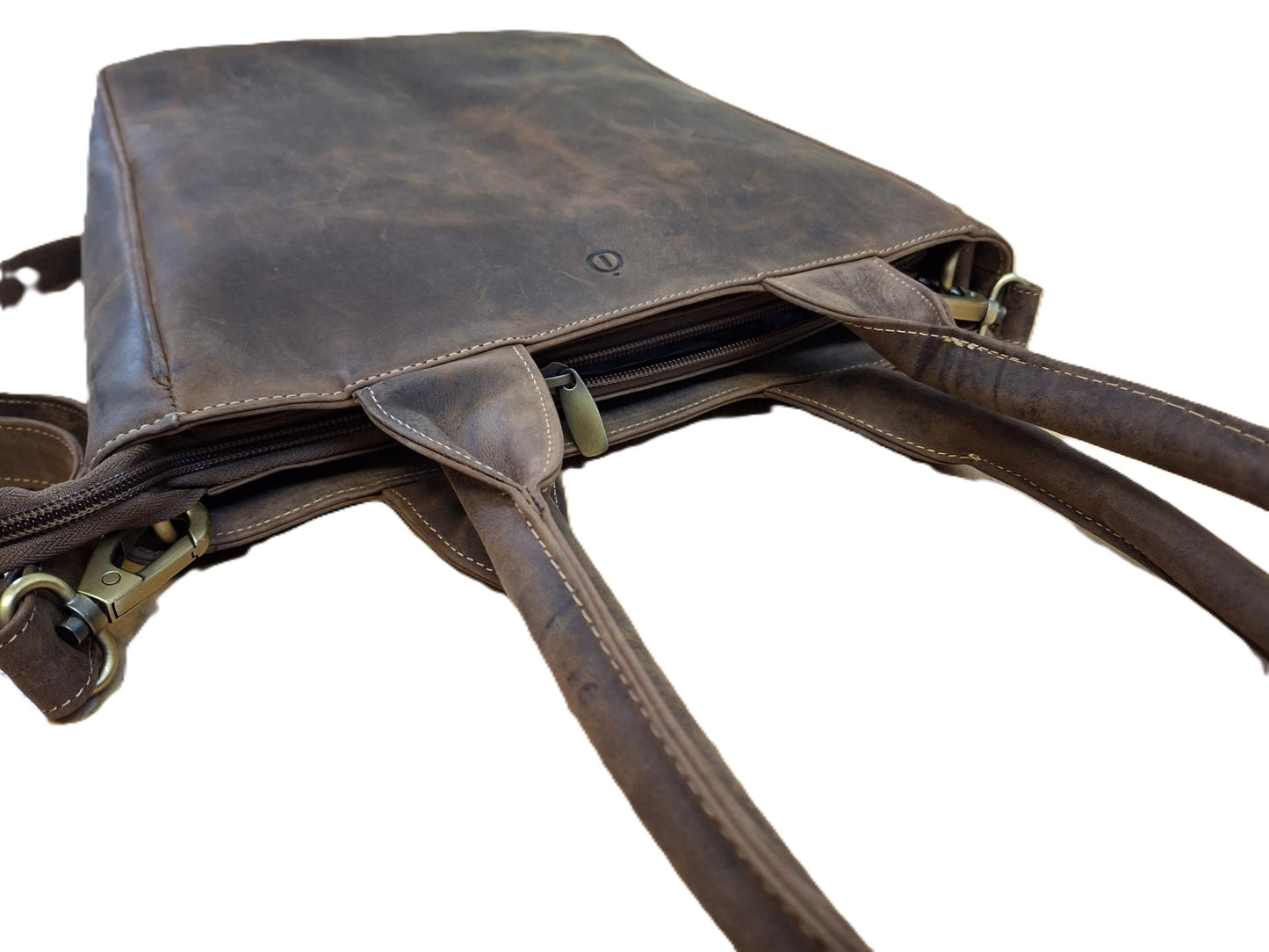 Oi Hunter bruine leren schoudertas José / compacte shopper bag / tas te gebruiken als schoudertas, draagtas en handtas / bruine leren tas met lange handvatten / bruin rundsleer / 597H