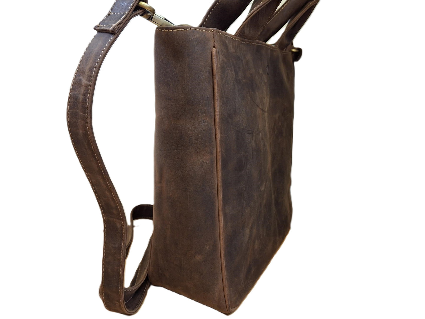 Oi Hunter bruine leren schoudertas José / compacte shopper bag / tas te gebruiken als schoudertas, draagtas en handtas / bruine leren tas met lange handvatten / bruin rundsleer / 597H