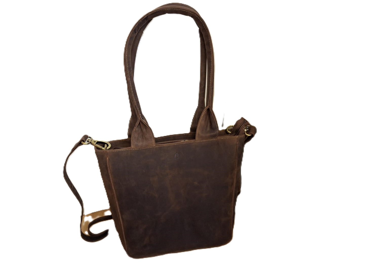 Oi Hunter bruine leren schoudertas José / compacte shopper bag / tas te gebruiken als schoudertas, draagtas en handtas / bruine leren tas met lange handvatten / bruin rundsleer / 597H