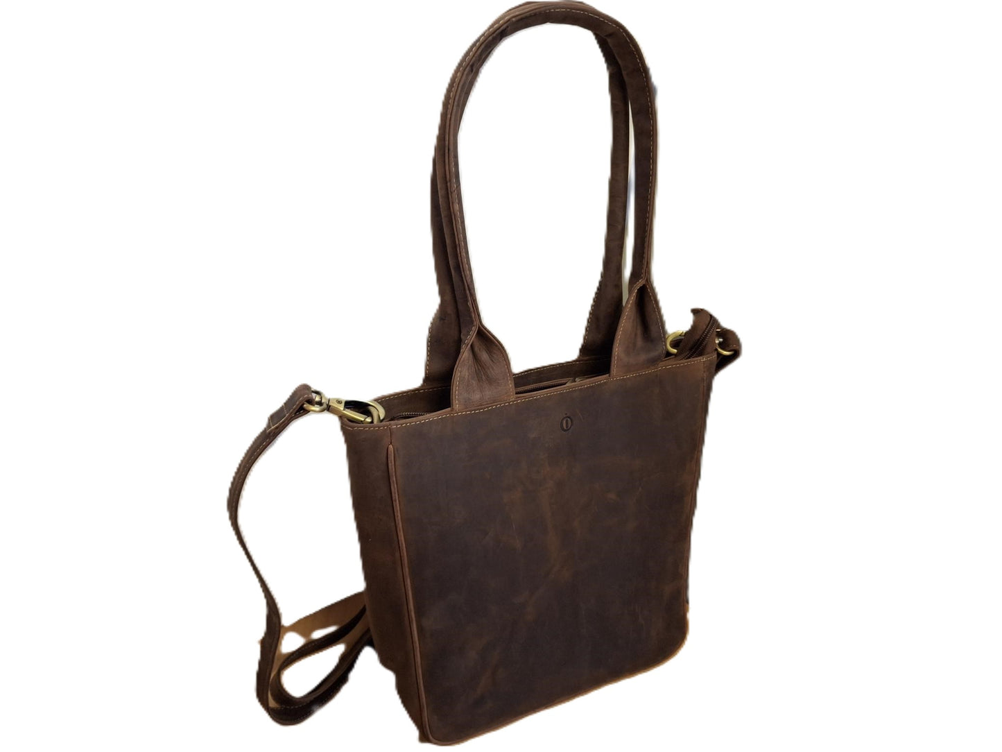 Oi Hunter bruine leren schoudertas José / compacte shopper bag / tas te gebruiken als schoudertas, draagtas en handtas / bruine leren tas met lange handvatten / bruin rundsleer / 597H