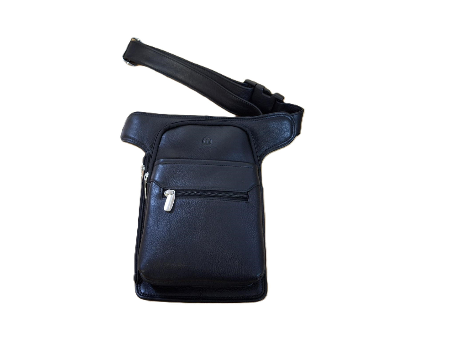 Oi zwarte lederen heuptas XL / verticale tas voor op heup of buik / grote tas om veilig te dragen / zwart leer / 615