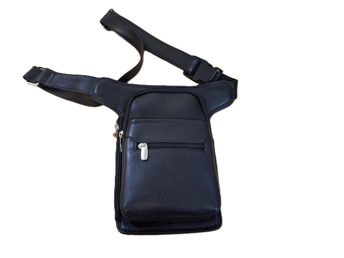 Oi zwarte lederen heuptas XL / verticale tas voor op heup of buik / grote tas om veilig te dragen / zwart leer / 615