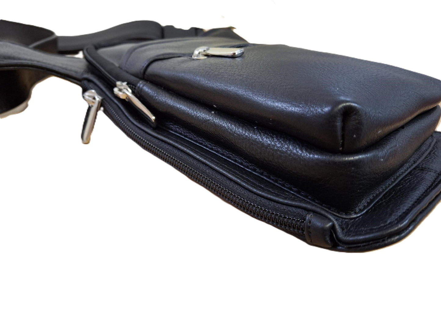Oi zwarte lederen heuptas XL / verticale tas voor op heup of buik / grote tas om veilig te dragen / zwart leer / 615