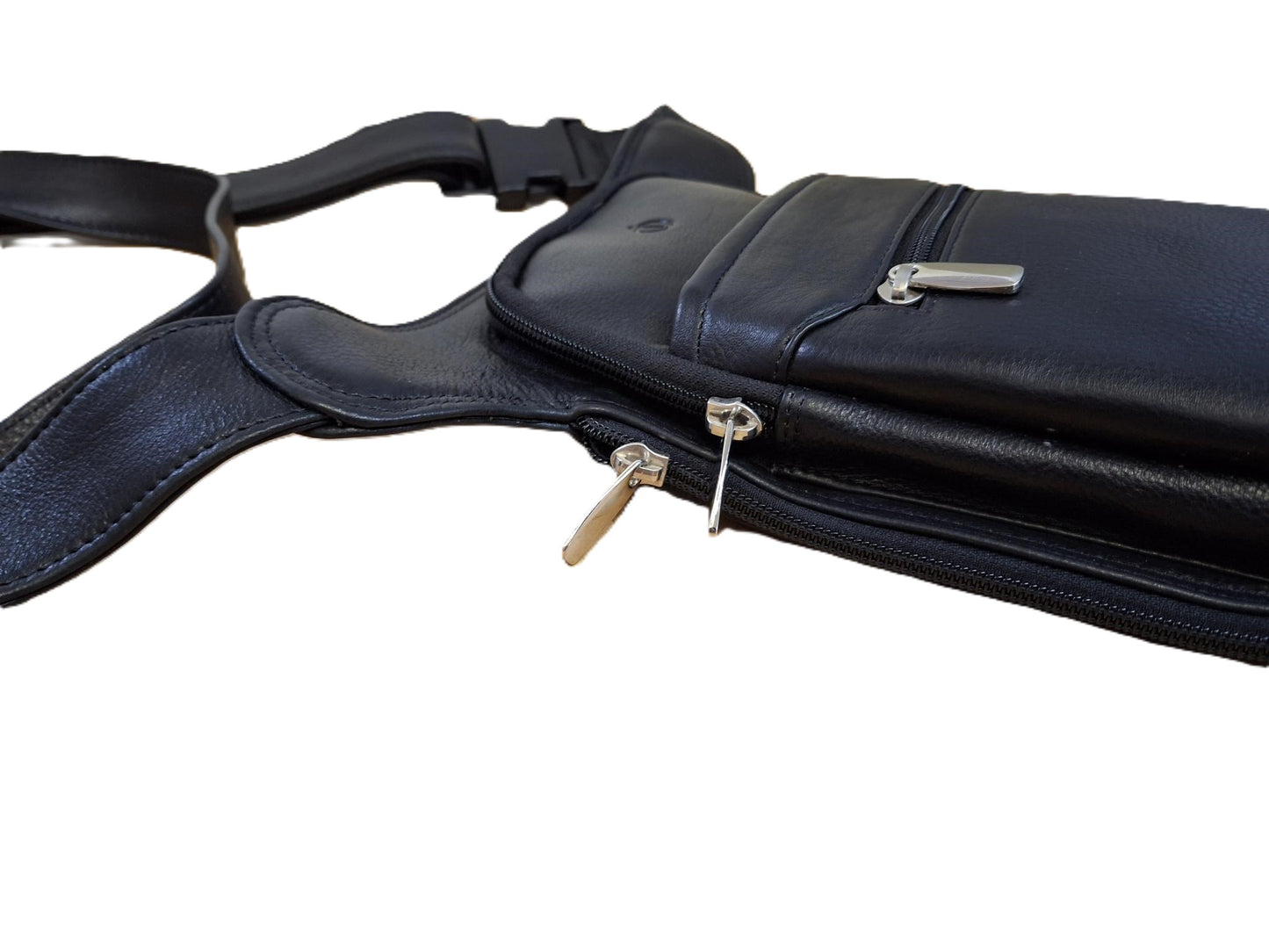 Oi zwarte lederen heuptas XL / verticale tas voor op heup of buik / grote tas om veilig te dragen / zwart leer / 615