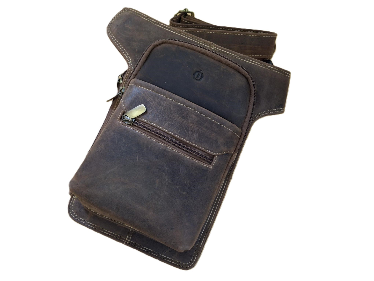Oi Hunter bruine lederen heuptas XL / verticale tas voor op heup of buik / grote tas om veilig te dragen / bruin leer / 615H