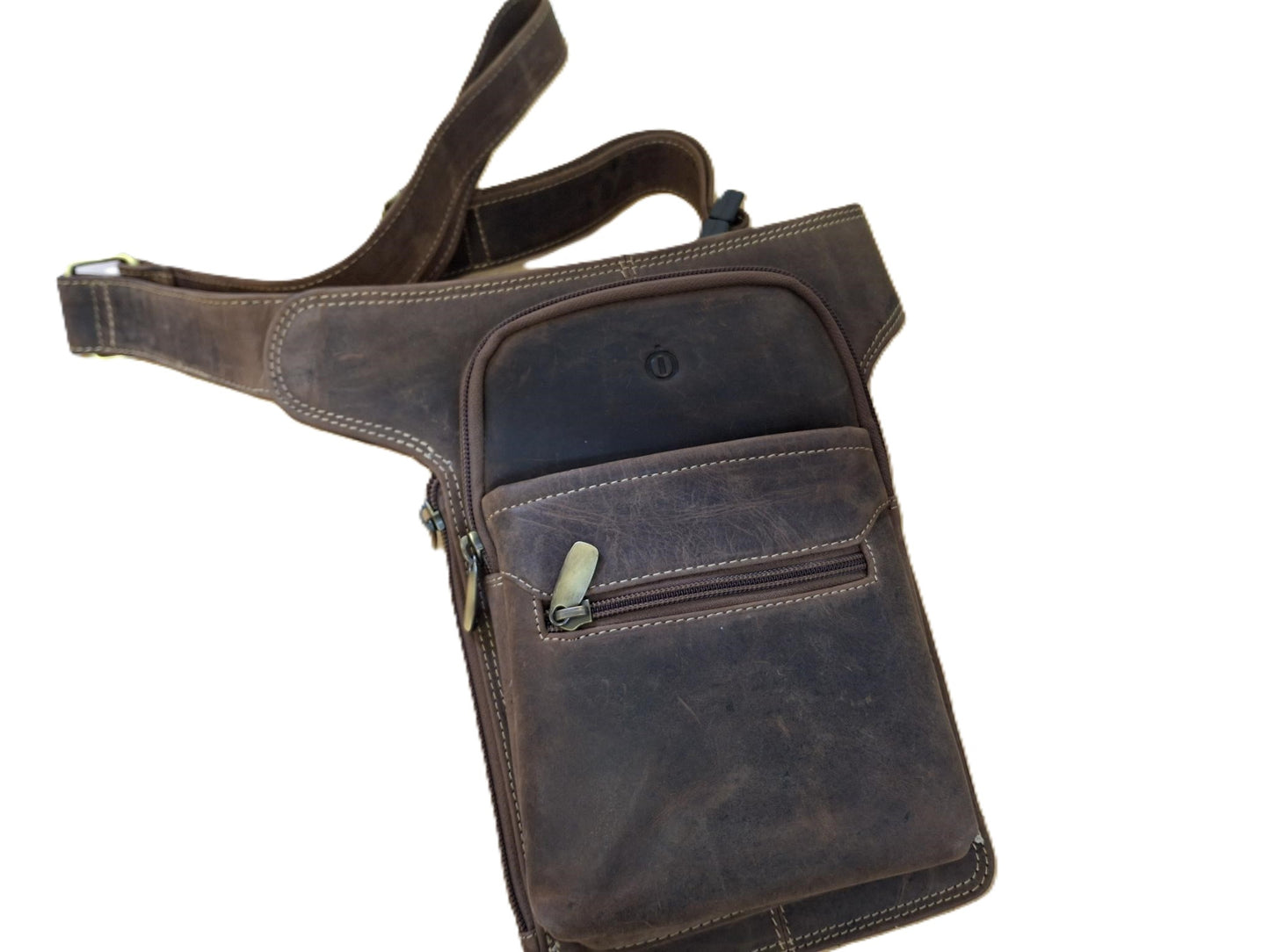 Oi Hunter bruine lederen heuptas XL / verticale tas voor op heup of buik / grote tas om veilig te dragen / bruin leer / 615H