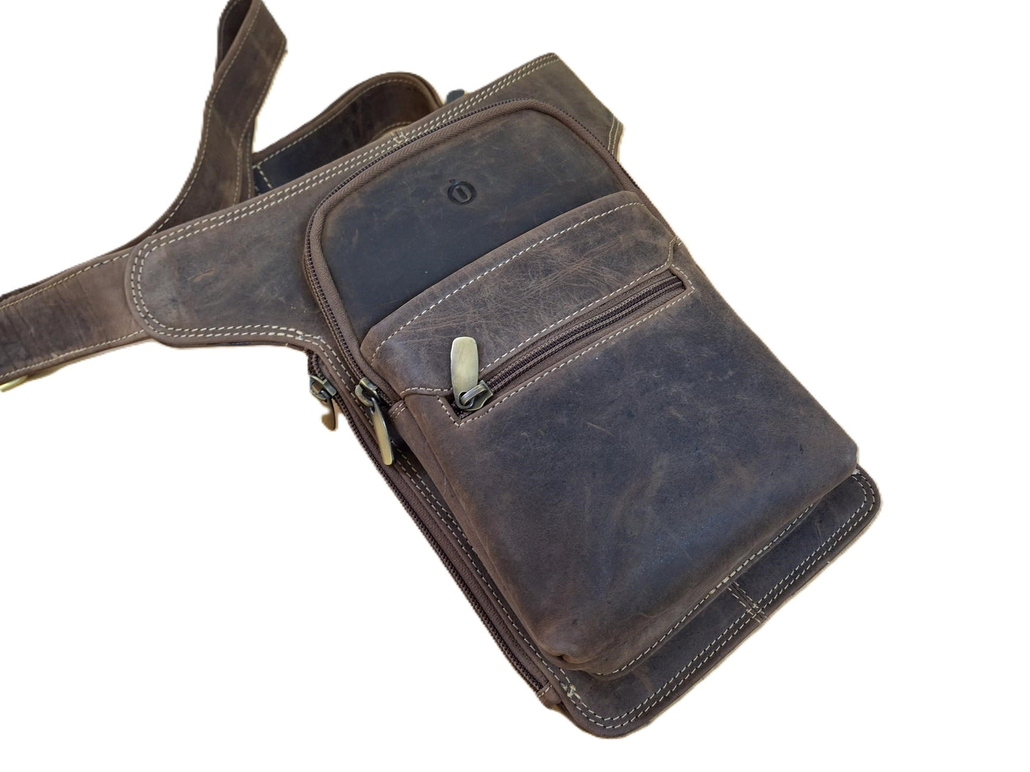 Oi Hunter bruine lederen heuptas XL / verticale tas voor op heup of buik / grote tas om veilig te dragen / bruin leer / 615H