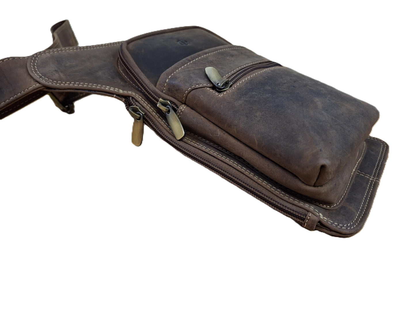 Oi Hunter bruine lederen heuptas XL / verticale tas voor op heup of buik / grote tas om veilig te dragen / bruin leer / 615H