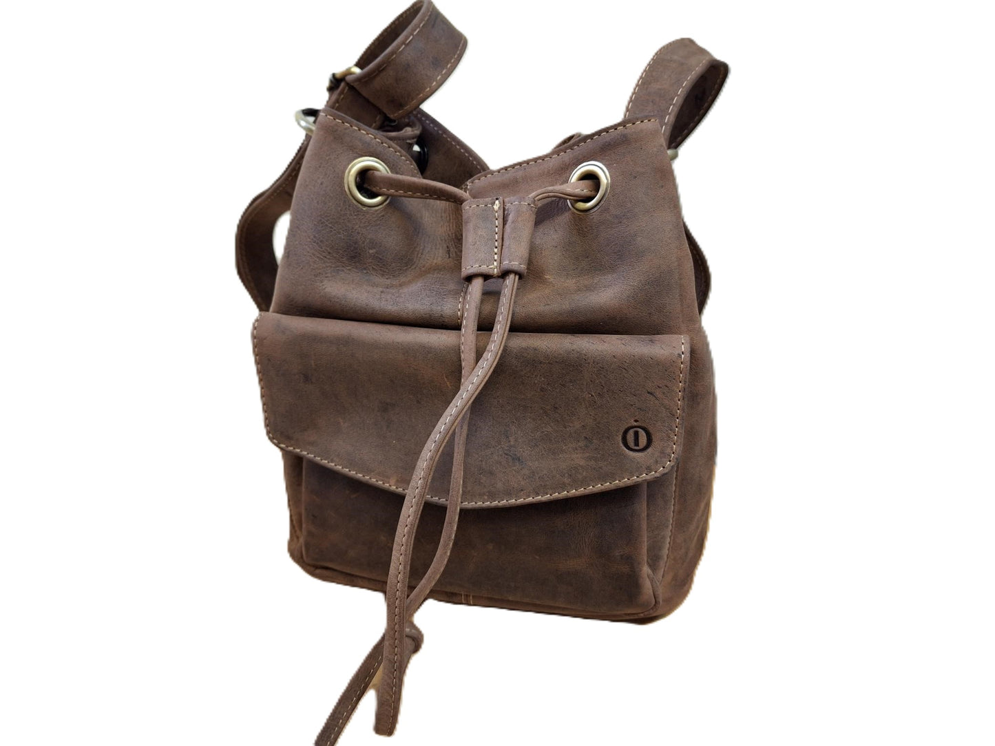 Oi Hunter bruin leren buidel rugzakje Stephanie ook te dragen als schoudertas / zeer soepele kleine rugtas / schouder tasje voor dames ook te dragen op de rug / bruin leer / 606H