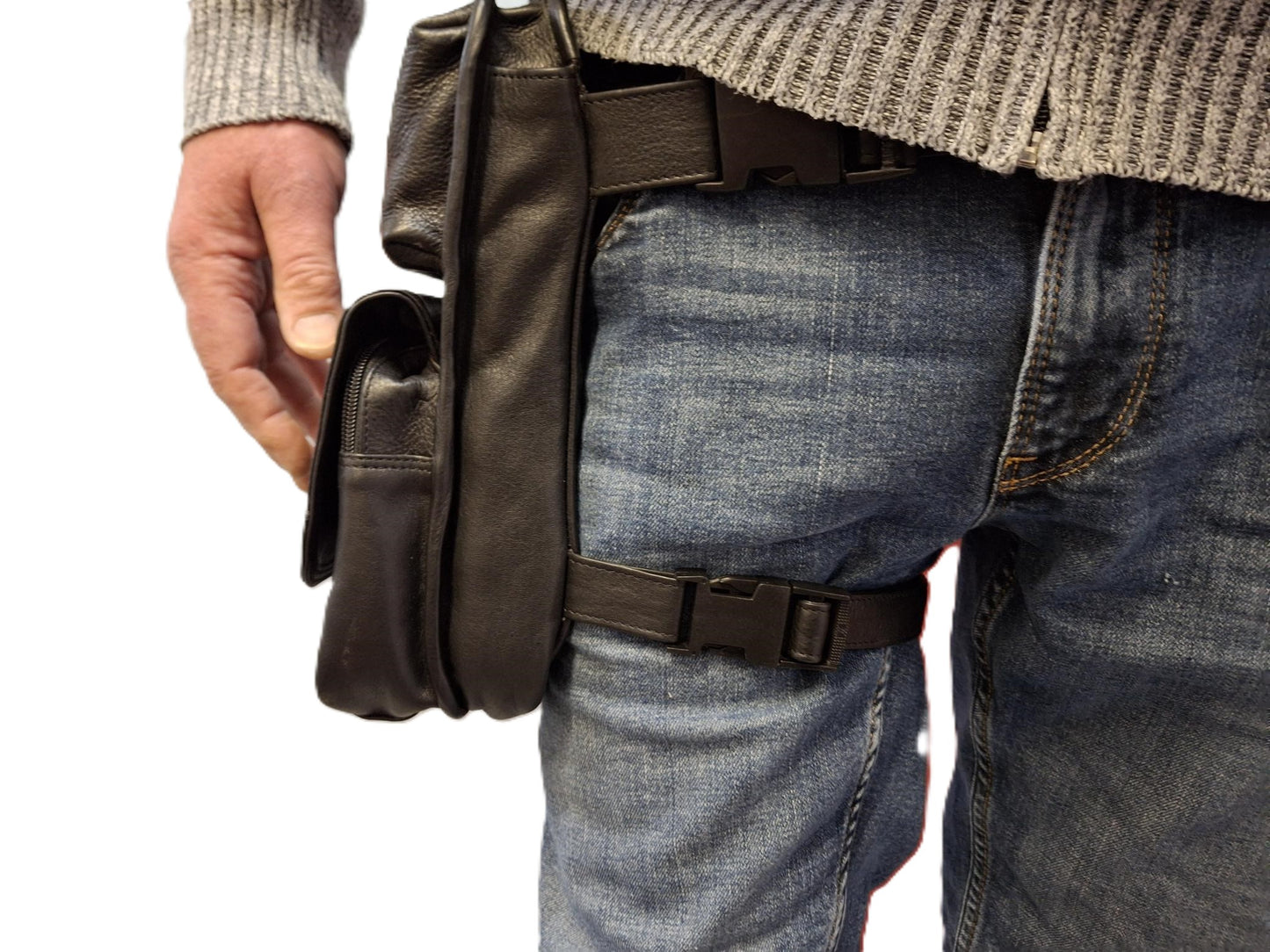 Oi zwarte leren Beentas Willem / stoere ruime been-tas / beenholster / praktische tas voor motorrijders / motortas voor om been / zwart leer / 598