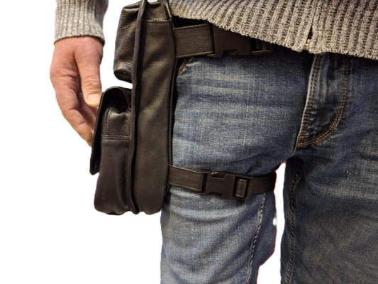 Oi zwarte leren Beentas Willem / stoere ruime been-tas / beenholster / praktische tas voor motorrijders / motortas voor om been / zwart leer / 598