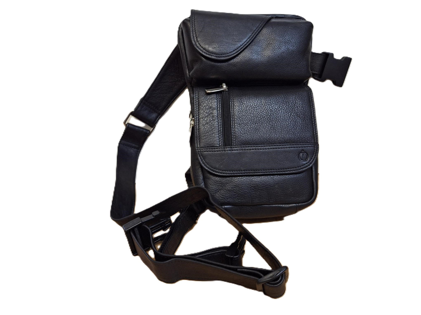 Oi zwarte leren Beentas Willem / stoere ruime been-tas / beenholster / praktische tas voor motorrijders / motortas voor om been / zwart leer / 598