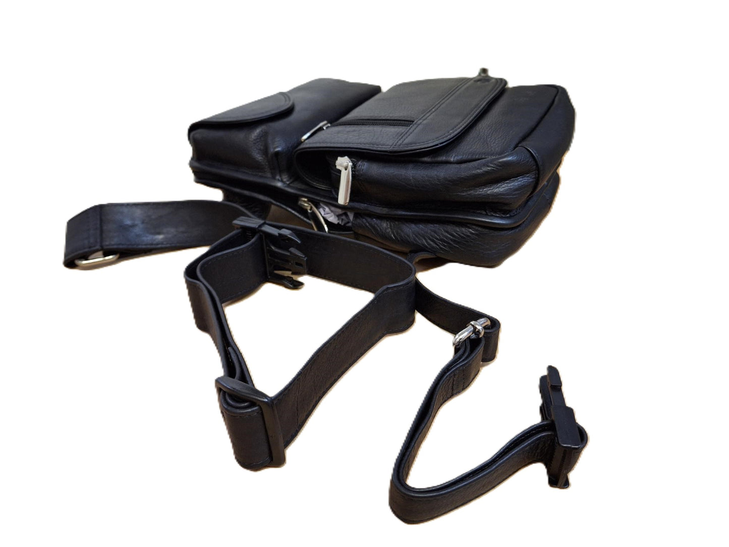Oi zwarte leren Beentas Willem / stoere ruime been-tas / beenholster / praktische tas voor motorrijders / motortas voor om been / zwart leer / 598